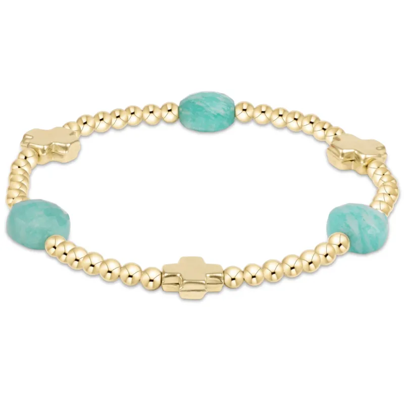 Signature Cross Admire Gold Pattern 3mm Bead Bracelet - Amazonite sold by enewton