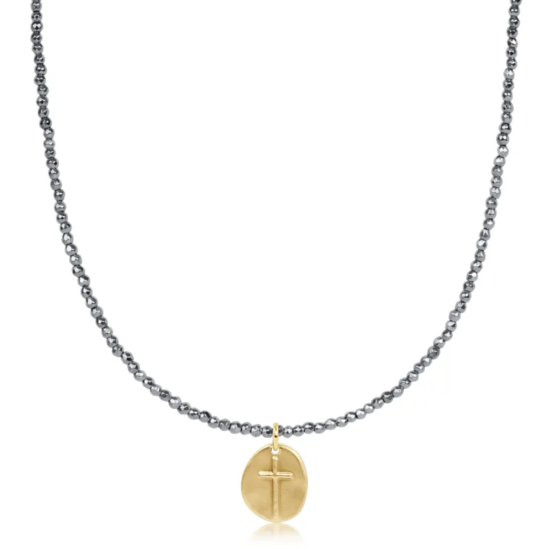 choker silver faceted hematite 2mm bead - inspire small gold charm sold by enewton