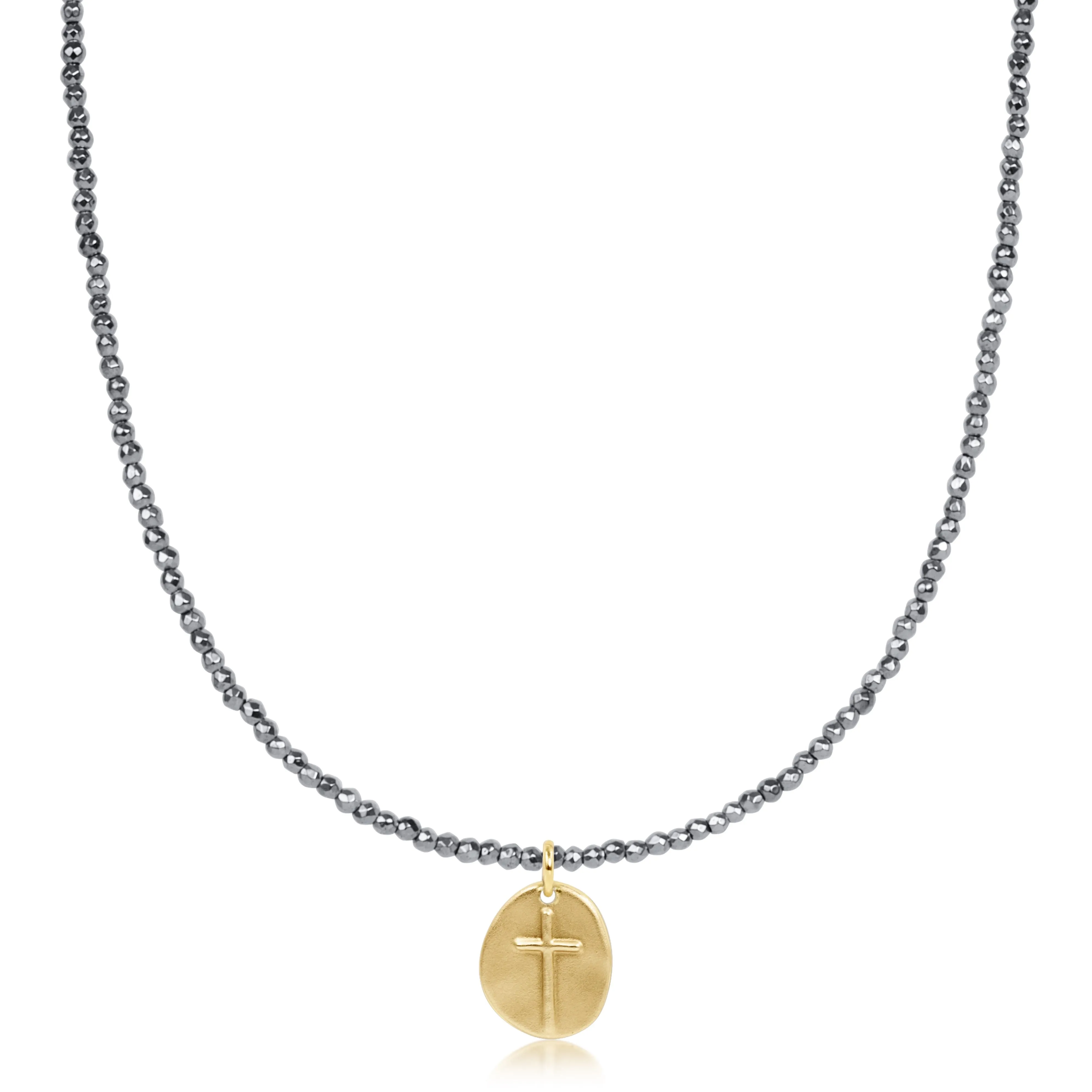 choker silver faceted hematite 2mm bead - inspire small gold charm sold by enewton