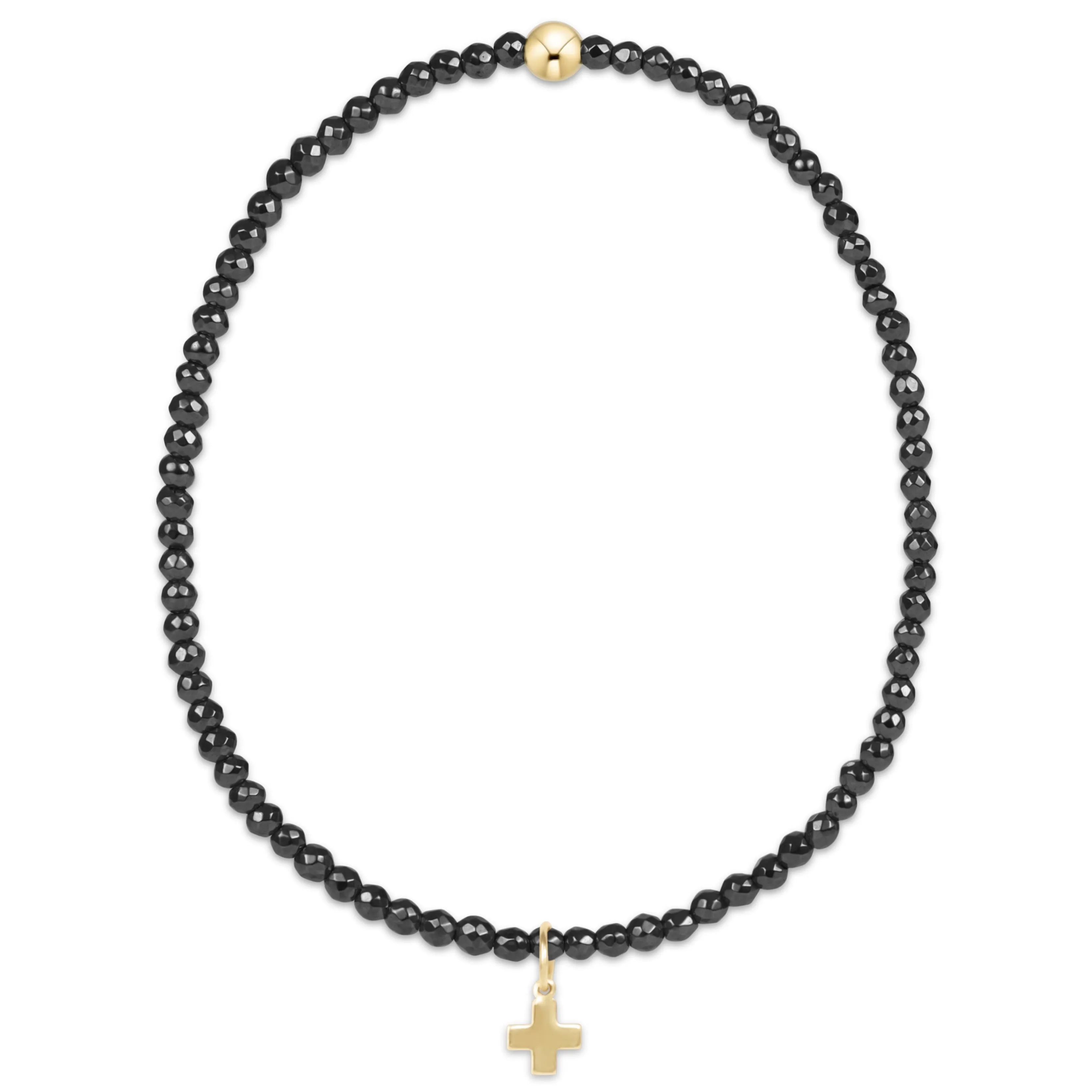 faceted hematite 2mm bead bracelet - signature cross gold charm sold by enewton