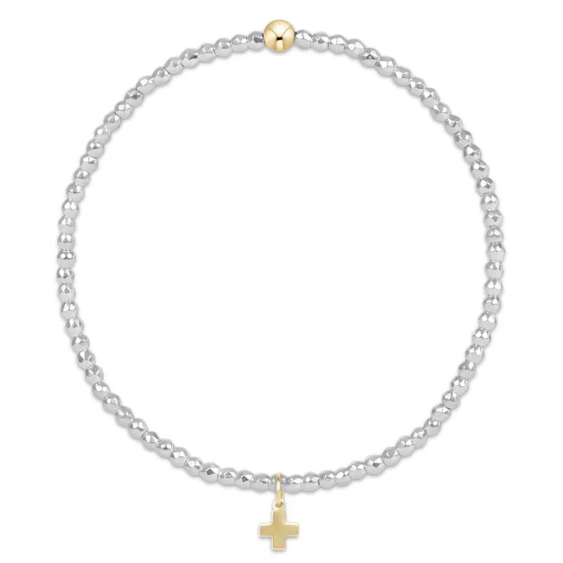 bright silver faceted hematite 2mm bead bracelet - signature cross gold charm sold by enewton