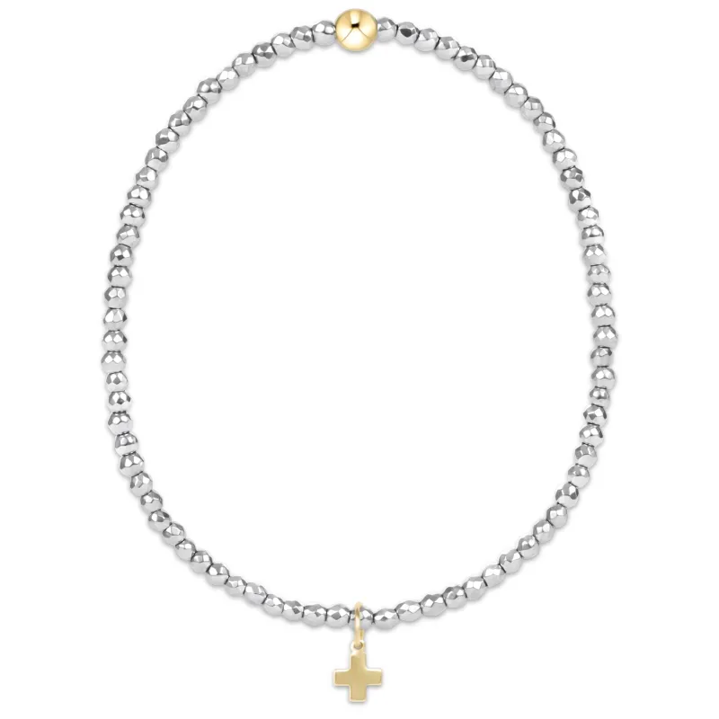 silver faceted hematite 2mm bead bracelet - signature cross gold charm sold by enewton