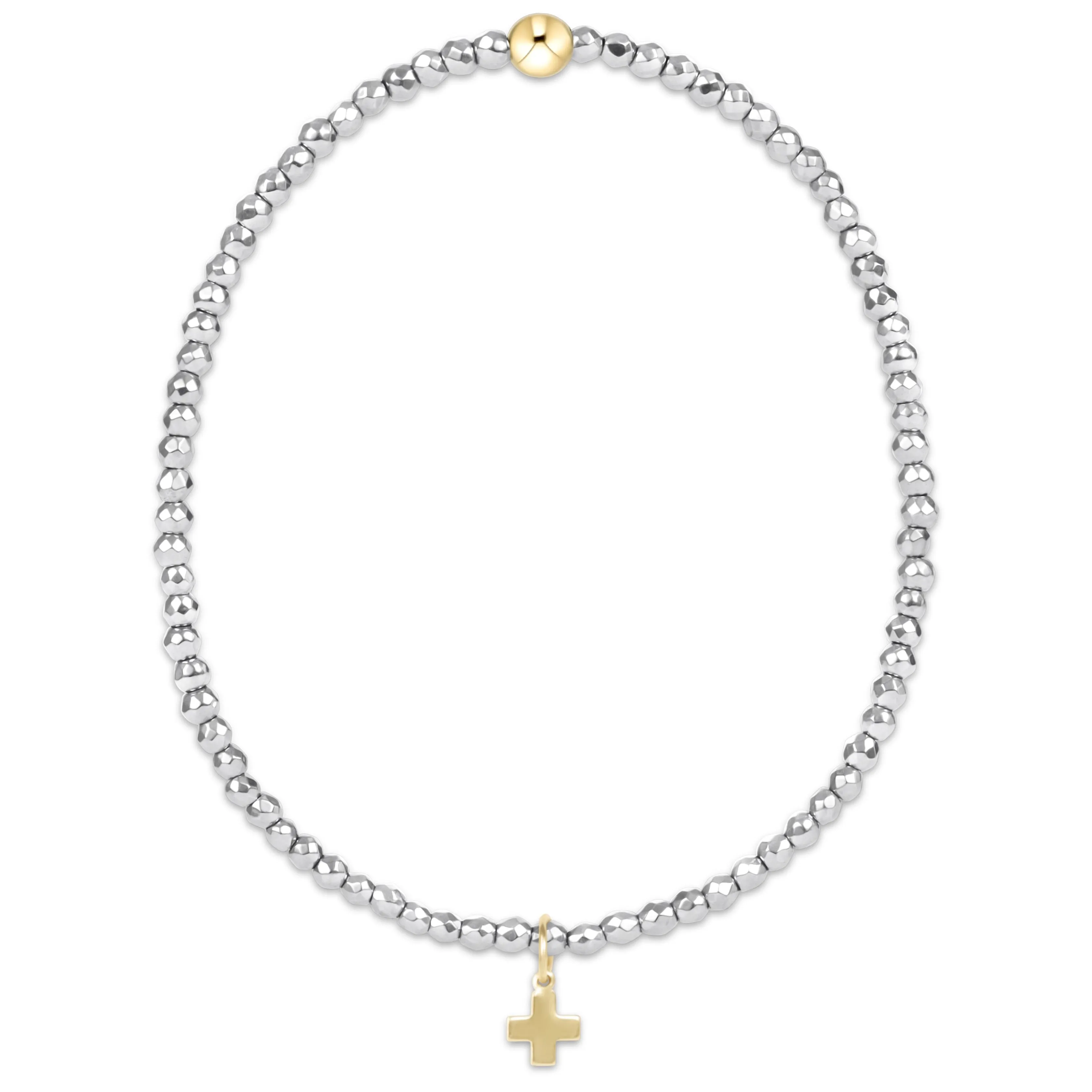 silver faceted hematite 2mm bead bracelet - signature cross gold charm sold by enewton
