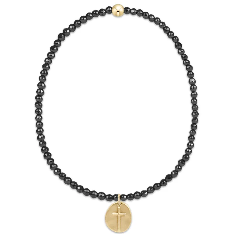 faceted hematite 2mm bead bracelet - inspire small gold charm sold by enewton