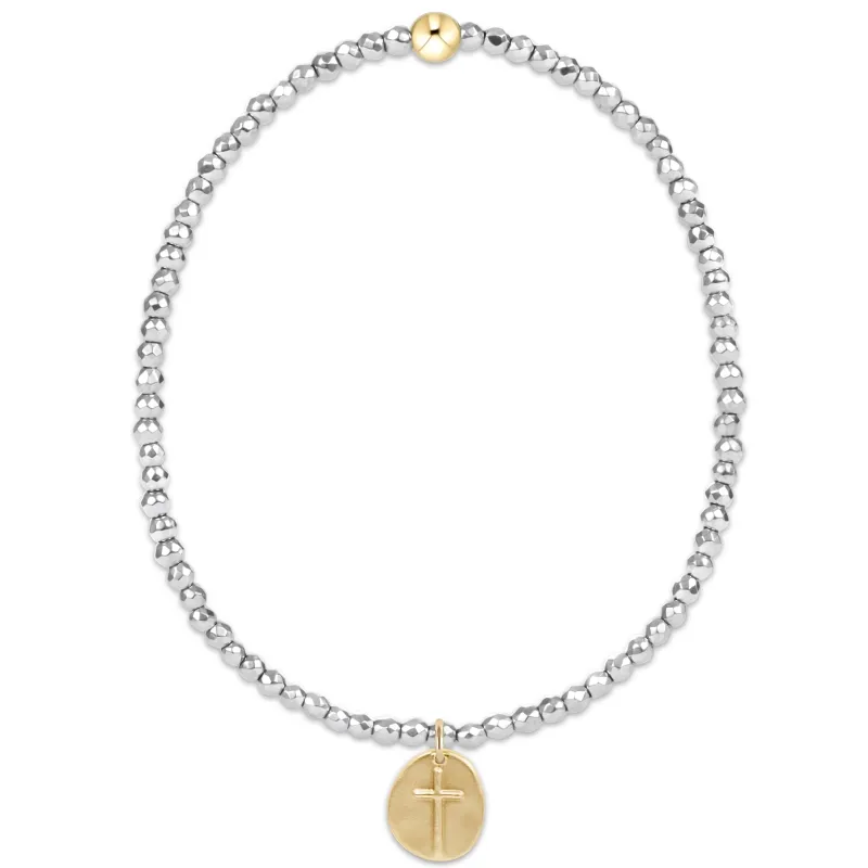 silver faceted hematite 2mm bead bracelet - inspire small gold charm sold by enewton