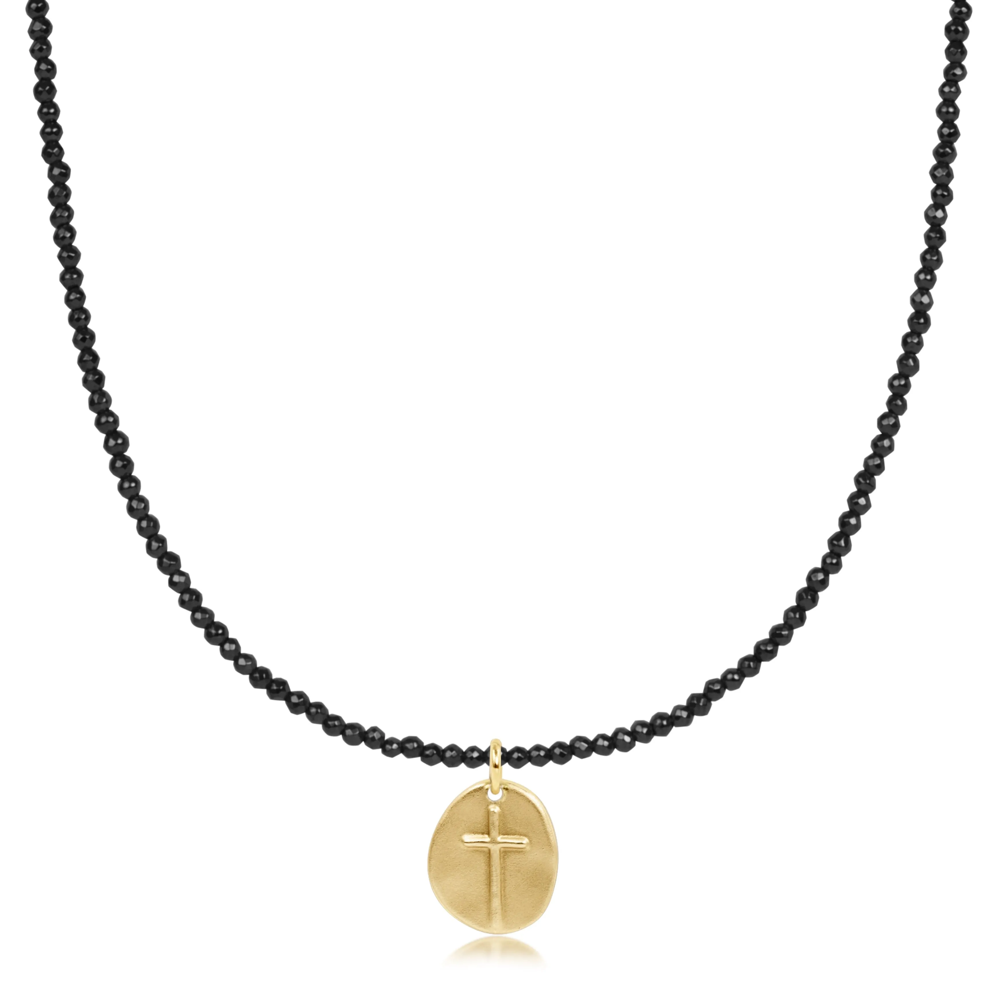 choker faceted hematite 2mm bead - inspire small gold charm sold by enewton