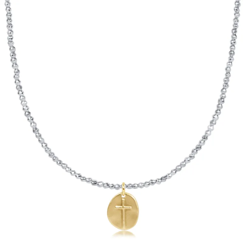 choker bright silver faceted hematite 2mm bead - inspire small gold charm sold by enewton