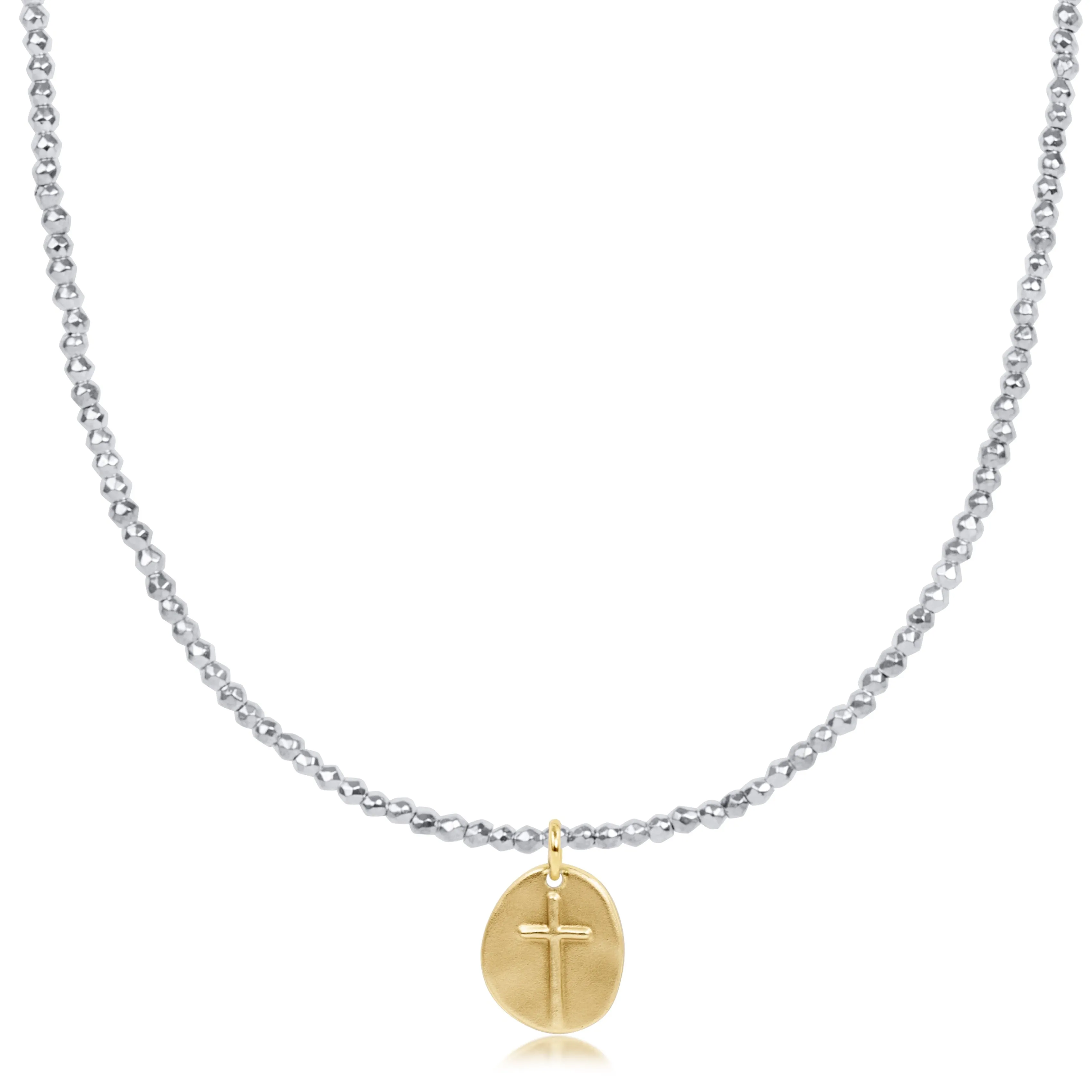 choker bright silver faceted hematite 2mm bead - inspire small gold charm sold by enewton