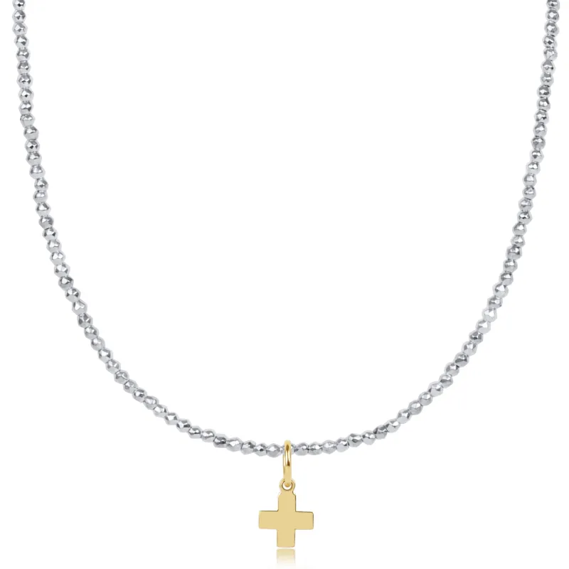 choker bright silver faceted hematite 2mm bead - signature cross gold charm sold by enewton