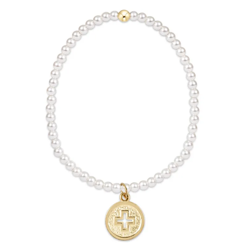 classic pearl 3mm bead bracelet - signature cross gold disc sold by enewton