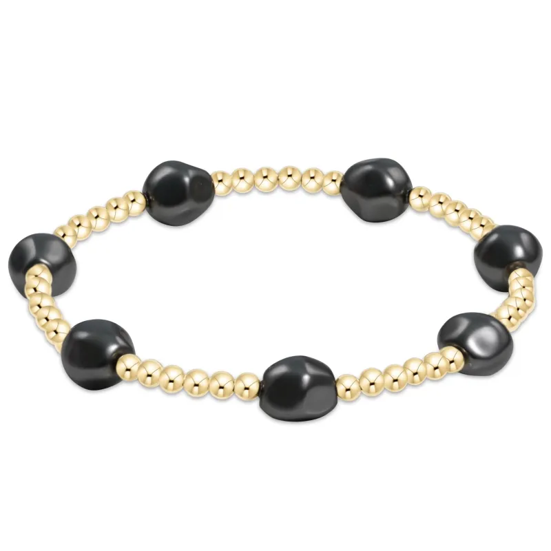 Admire Gold 3mm Bead Bracelet - Pearl - Dark Grey sold by enewton