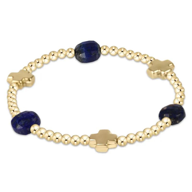 Signature Cross Admire Gold Pattern 3mm Bead Bracelet - Lapis sold by enewton