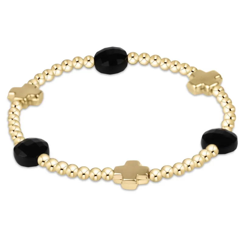 Signature Cross Admire Gold Pattern 3mm Bead Bracelet - Faceted Onyx sold by enewton