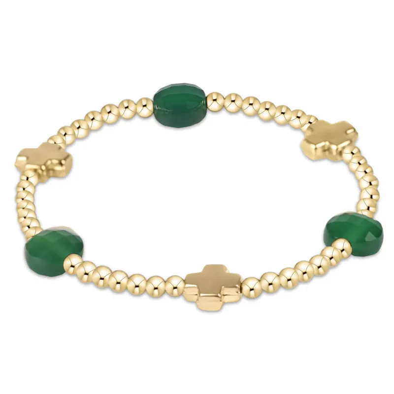 Signature Cross Admire Gold Pattern 3mm Bead Bracelet - Green Onyx sold by enewton