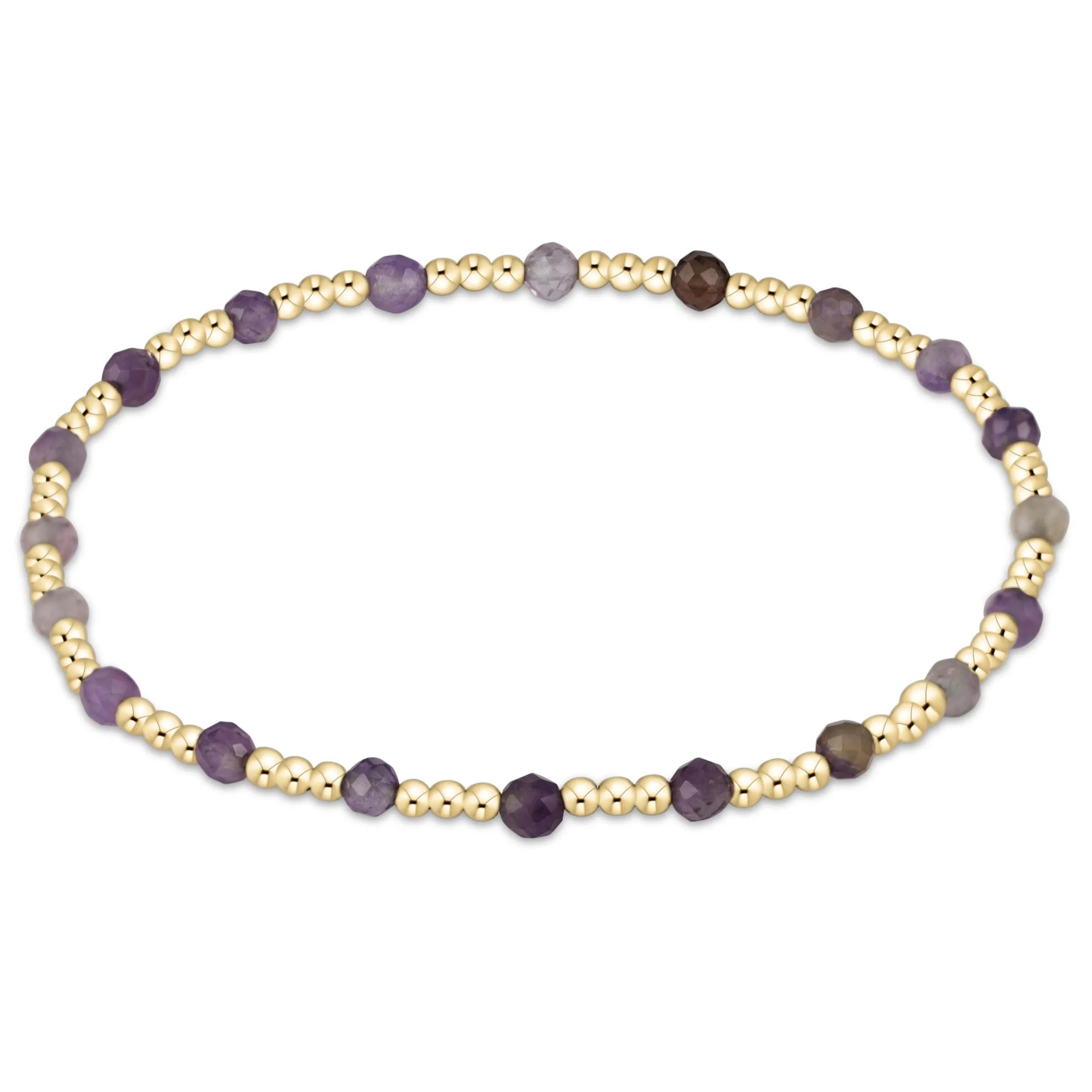 egirl Gemstone Gold Sincerity Pattern 3mm Bead Bracelet - Amethyst sold by enewton