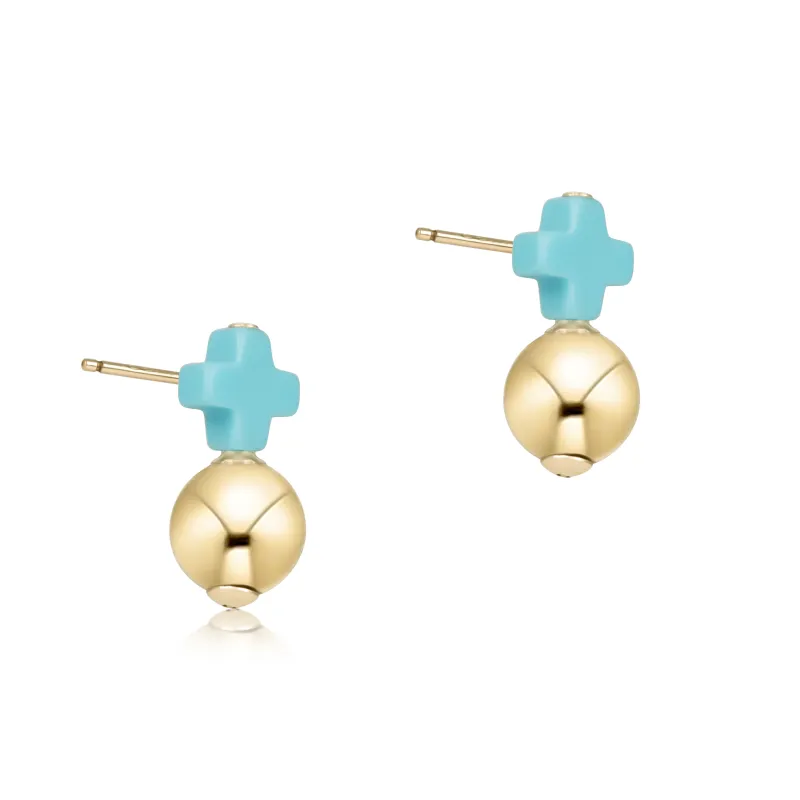Signature Cross Small Turquoise Stud - Classic Gold sold by enewton