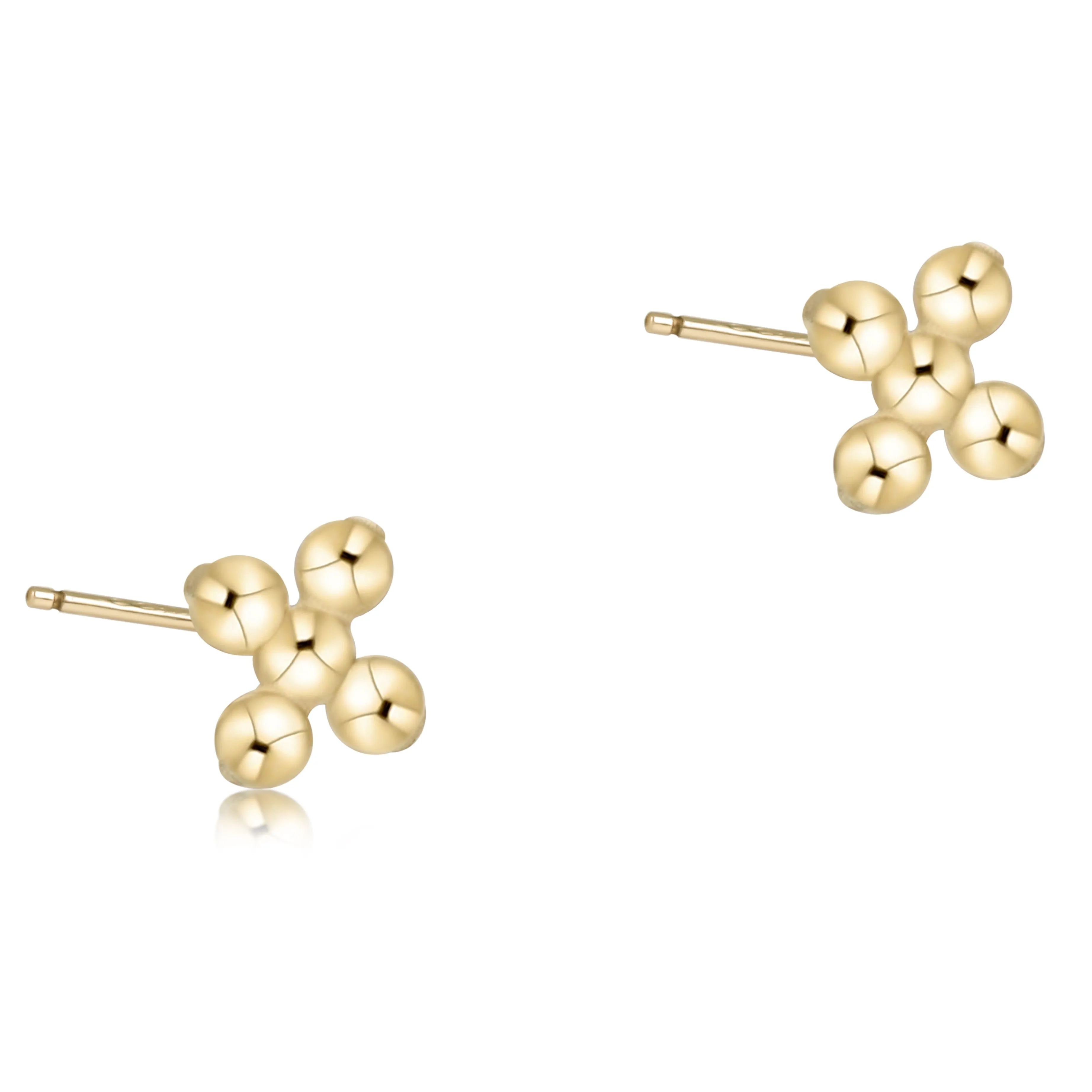 Classic Beaded Signature Cross Small Stud - 2mm Bead Gold sold by enewton