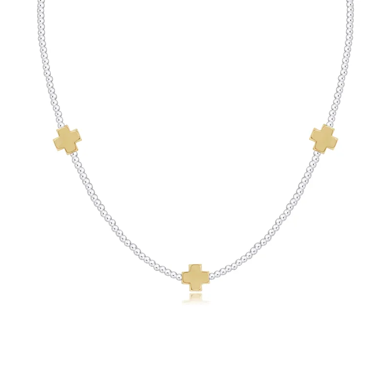 15" Choker Signature Cross Sterling Mixed Metal Pattern 2mm Bead - Signature Cross Gold sold by enewton