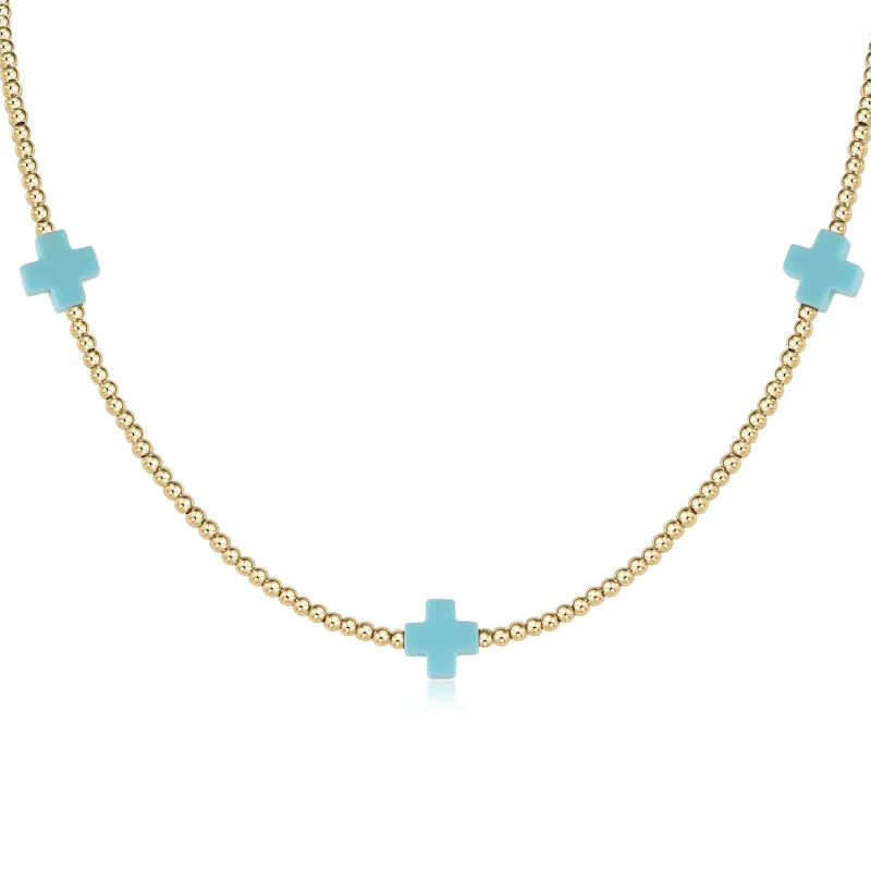 15" Choker Signature Cross Gold Pattern 2mm Bead - Turquoise sold by enewton