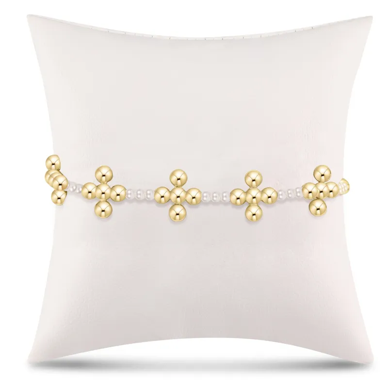 Signature Cross Sincerity Pattern Pearl 3mm Bead Bracelet - Classic Beaded Signature Cross Gold - 4mm Bead Gold sold by enewton