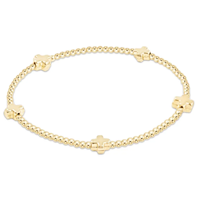 Signature Cross Small Gold Pattern 2mm Bead Bracelet - Gold sold by enewton