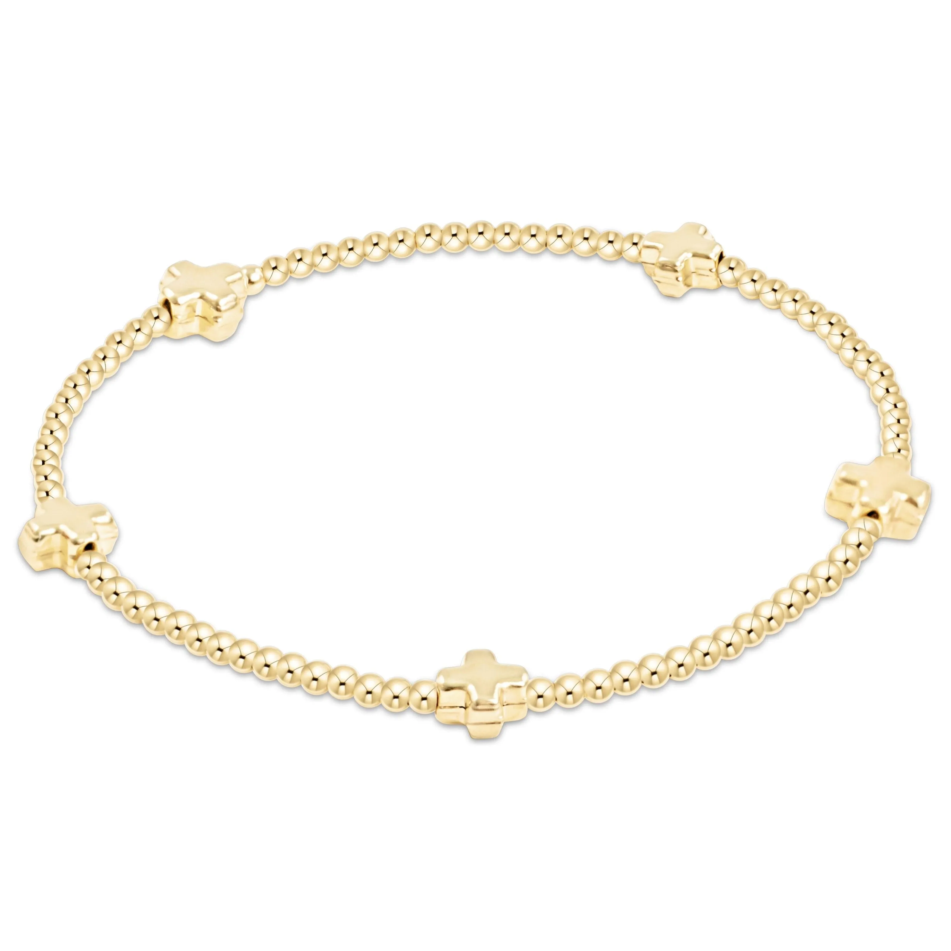 Signature Cross Small Gold Pattern 2mm Bead Bracelet - Gold sold by enewton