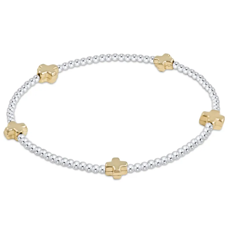 Signature Cross Small Sterling Mixed Metal Pattern 2mm Bead Bracelet - Gold sold by enewton