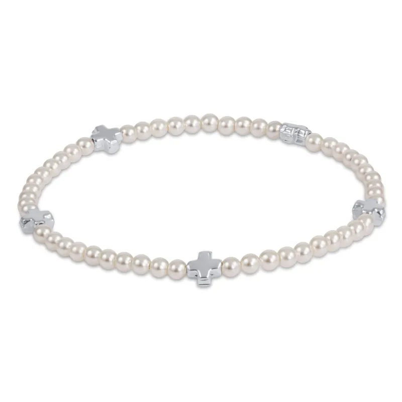 Signature Cross Small Pearl Pattern 3mm Bead Bracelet - Sterling sold by enewton