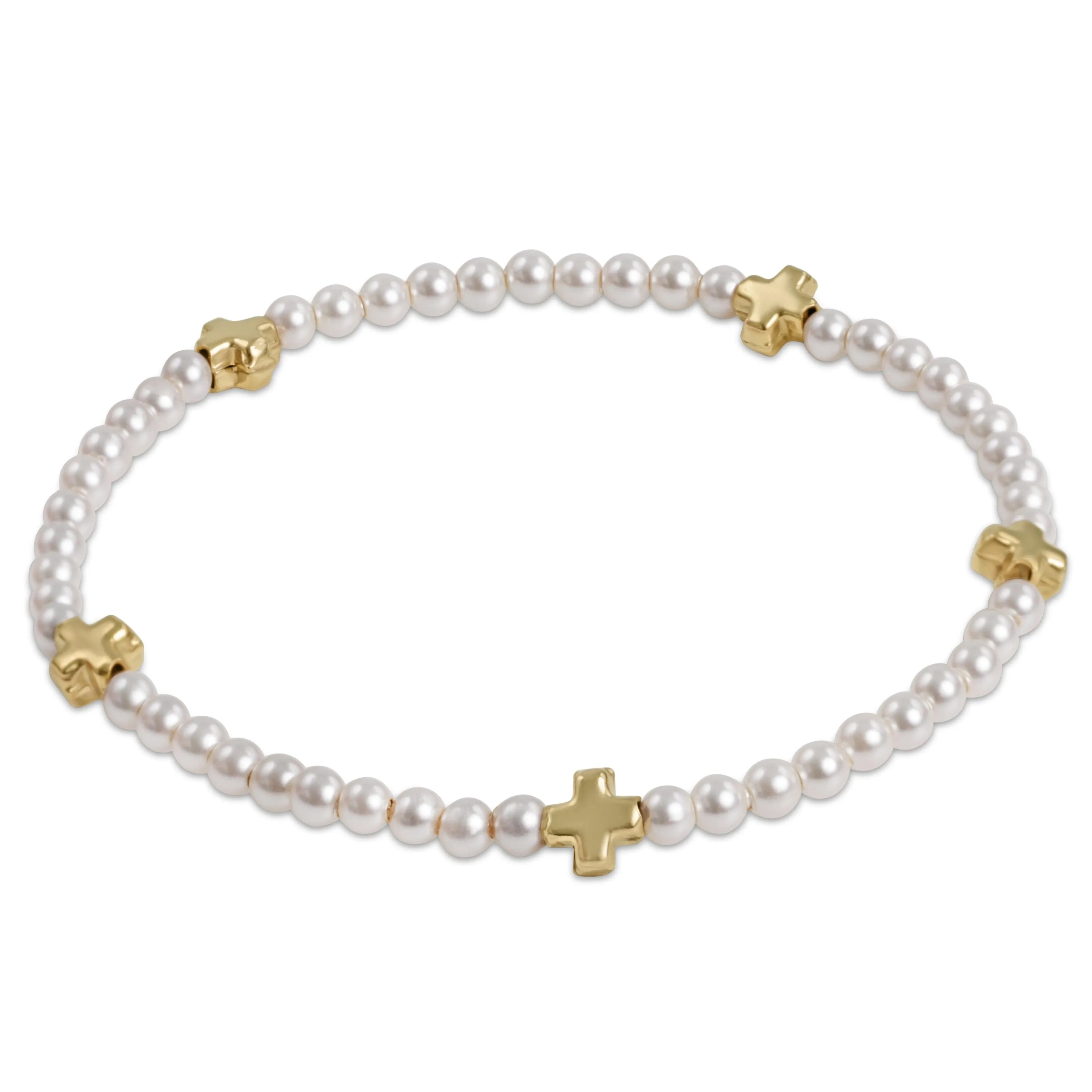 Signature Cross Small Pearl Pattern 3mm Bead Bracelet - Gold sold by enewton