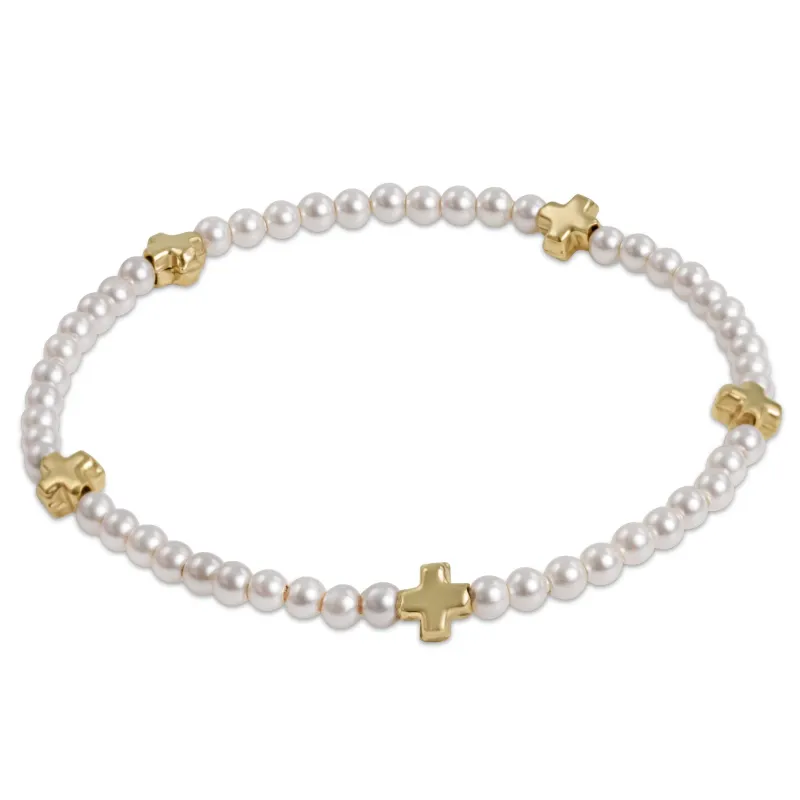 egirl Signature Cross Small 3mm Pearl Bracelet - Gold made by enewton