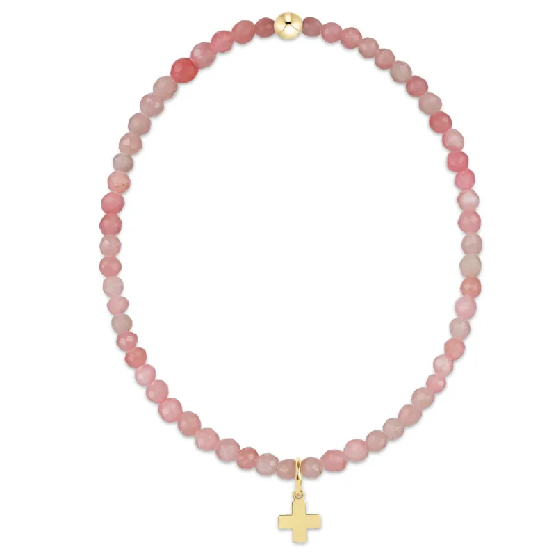Classic Pink Opal 3mm Bracelet - Signature Cross Gold Charm made by enewton