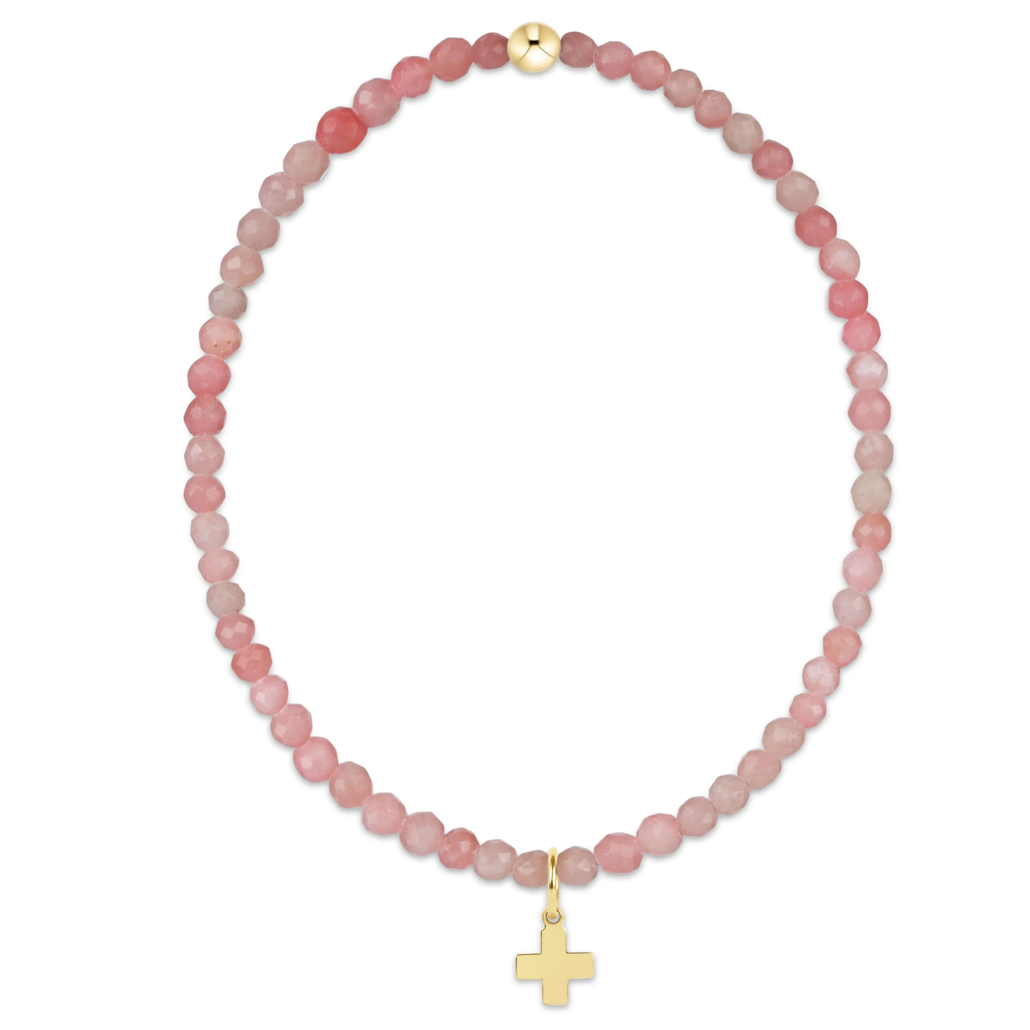 Classic Pink Opal 3mm Bracelet - Signature Cross Gold Charm sold by enewton