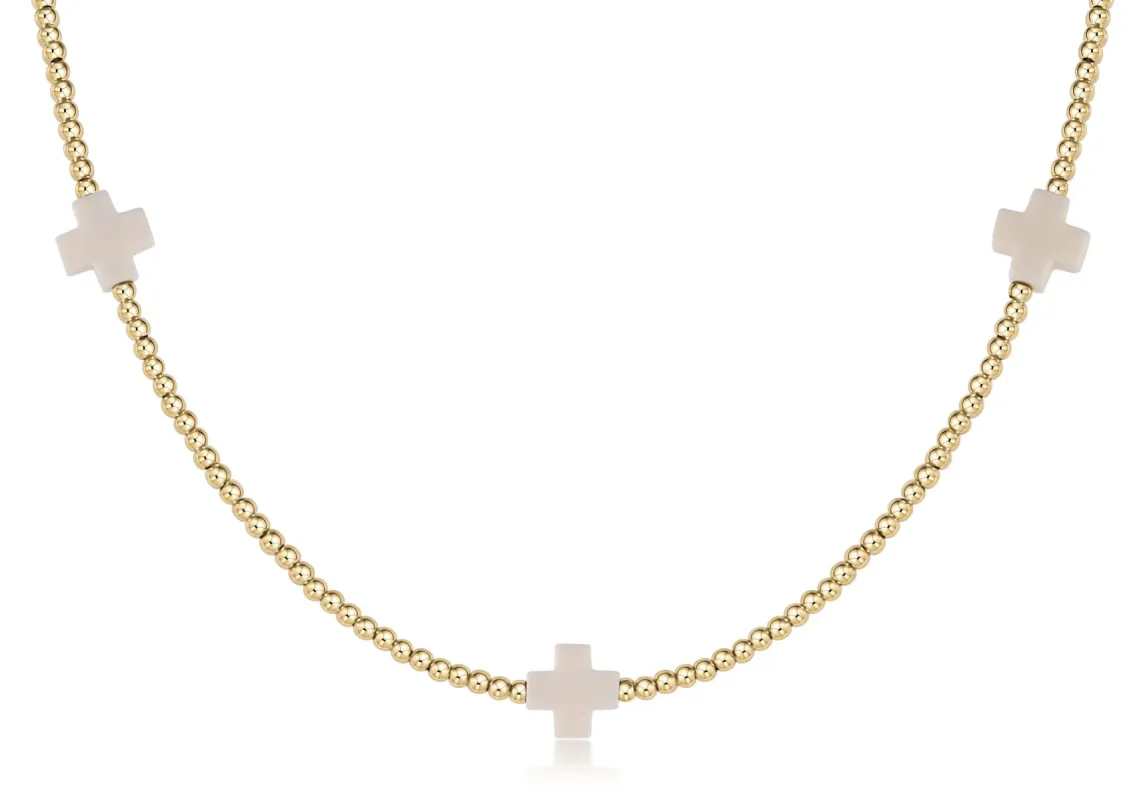 15" Choker Signature Cross Gold Pattern 2mm Bead - Off-White sold by enewton