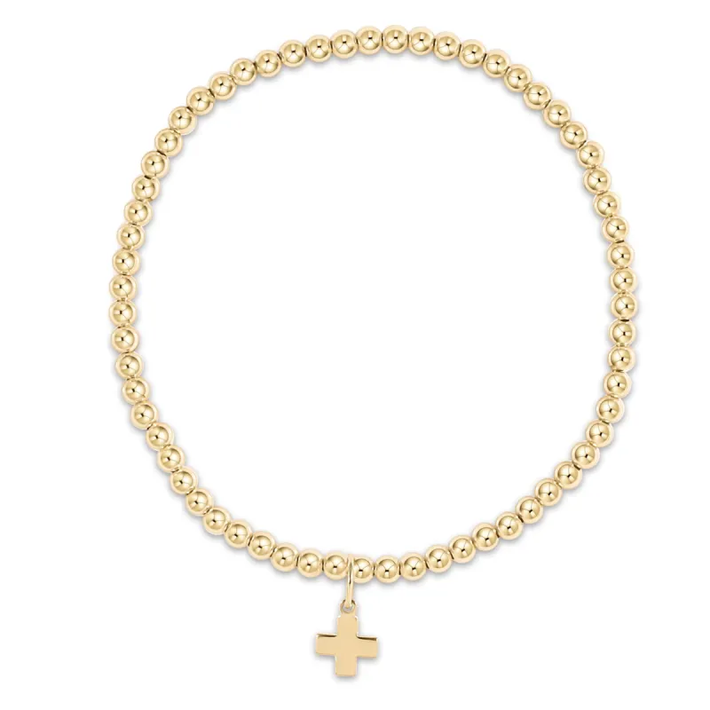 Classic Gold 3mm Bead Bracelet - Signature Cross Gold Charm sold by enewton