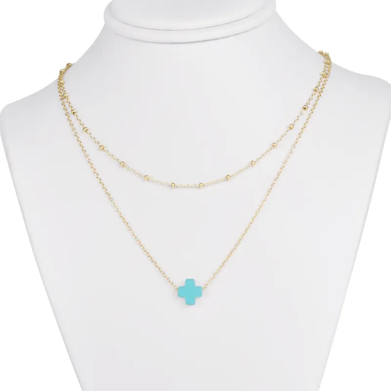 Simplicity Gold Signature Cross Layers - Turquoise sold by enewton
