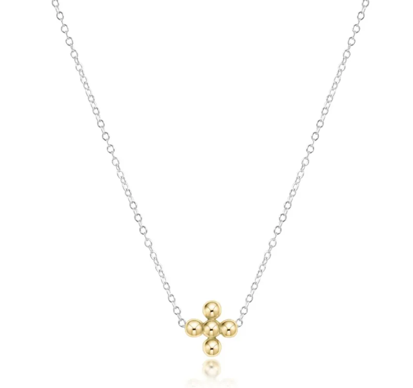 16" Necklace Sterling Mixed Metal - Classic Beaded Signature Cross Gold - 3mm Bead Gold sold by enewton