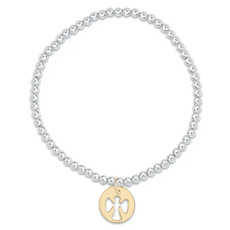Classic Sterling Mixed Metal 3mm Bead Bracelet - Guardian Angel Gold Disc sold by enewton