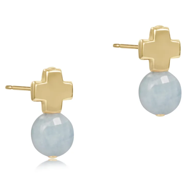 Signature Cross Gold Stud - Aquamarine made by enewton
