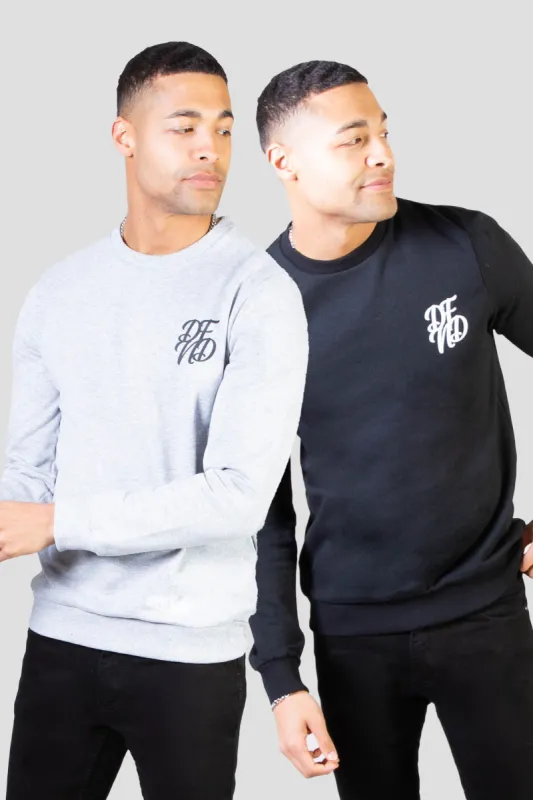 Amos 2 Pack Sweatshirt Black And Grey Marl sold by DFND