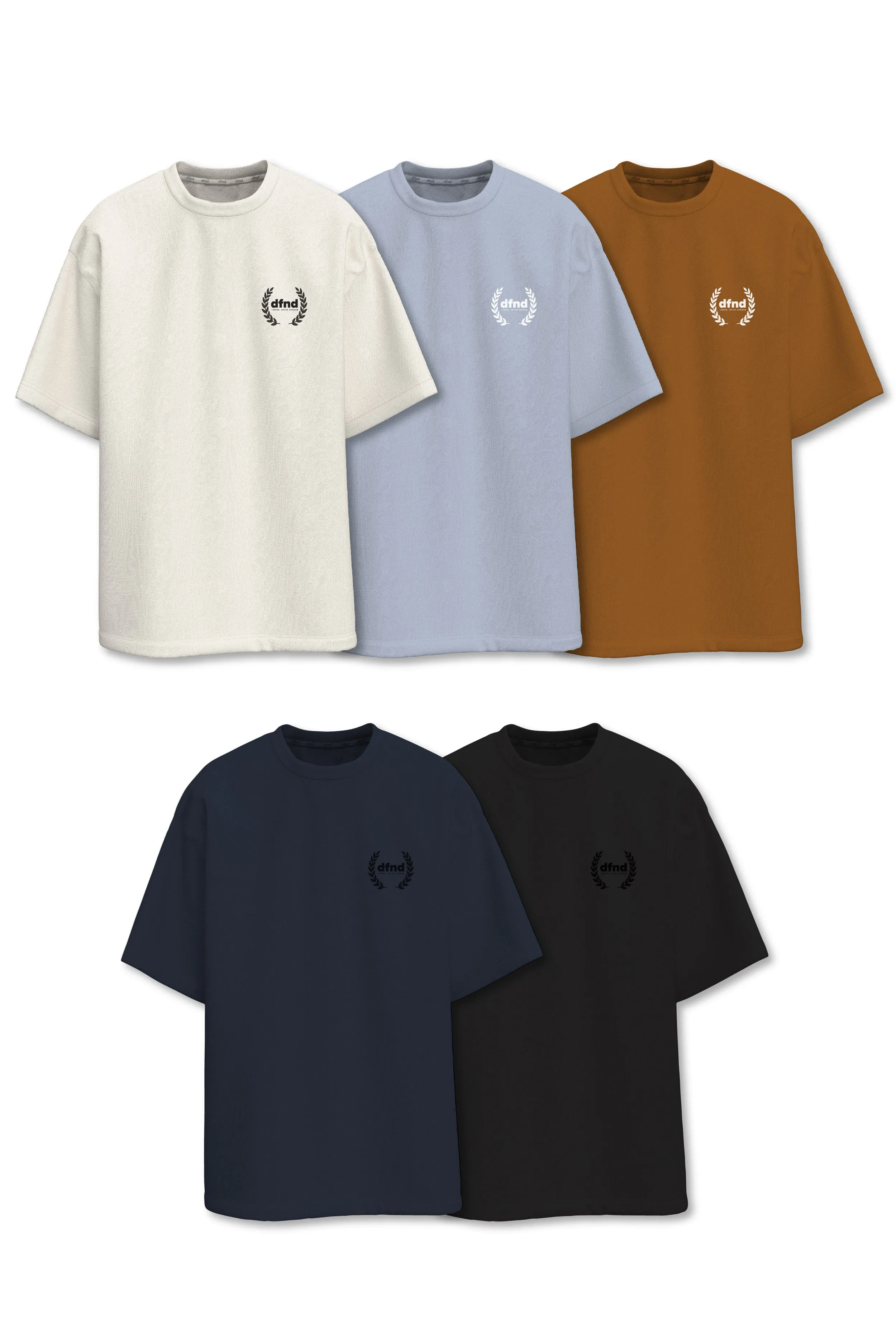 MEN'S 5 PACK T-SHIRTS - WHITE/BLUE/BROWN/NAVY/BLACK sold by DFND