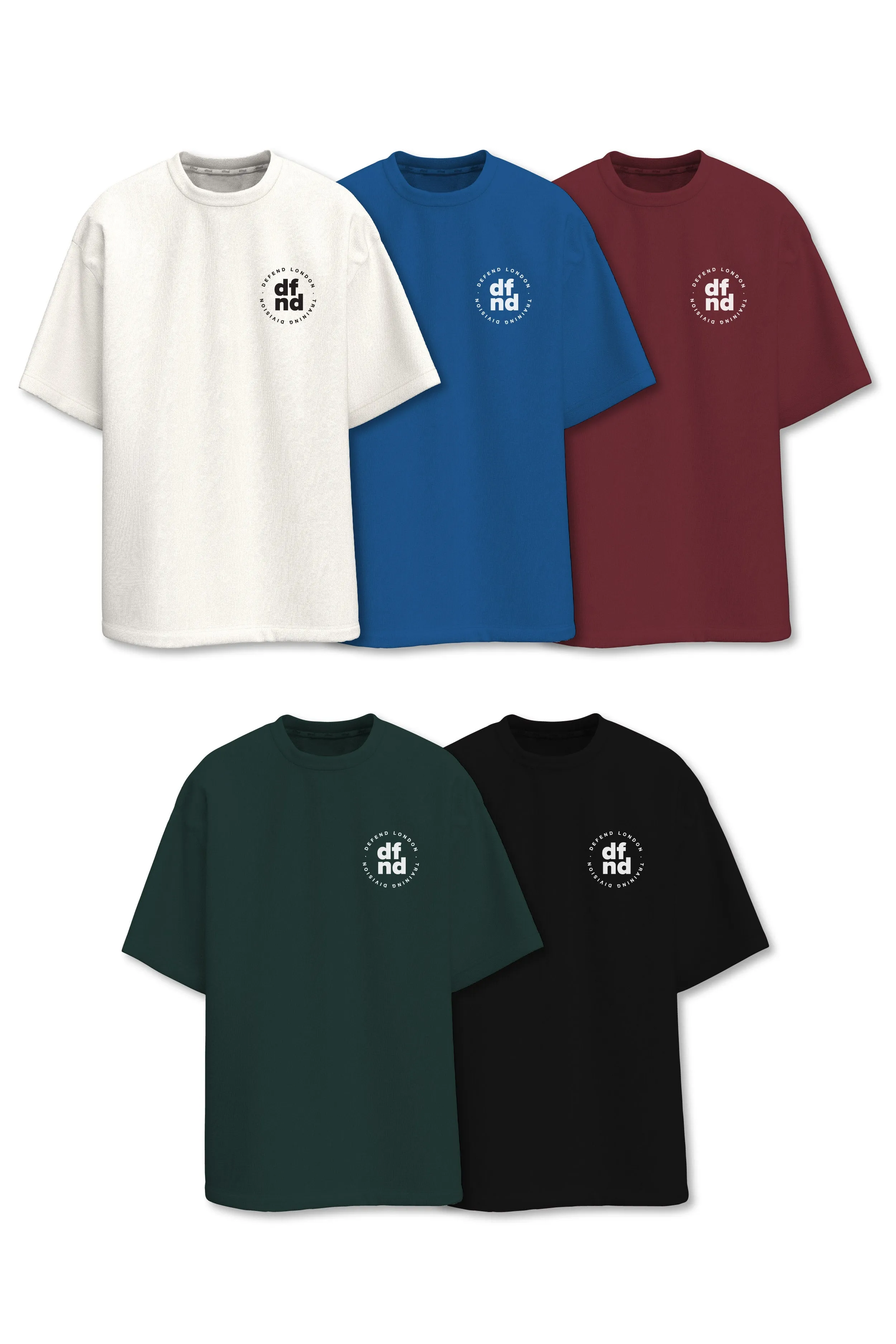 MEN'S 5 PACK T-SHIRTS - WHITE/BLUE/BURG/GREEN/BLACK sold by DFND