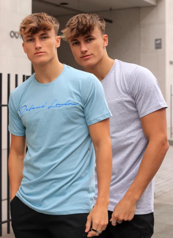 Signature 2 Pack T-Shirts - Grey Marl/Powder Blue sold by DFND