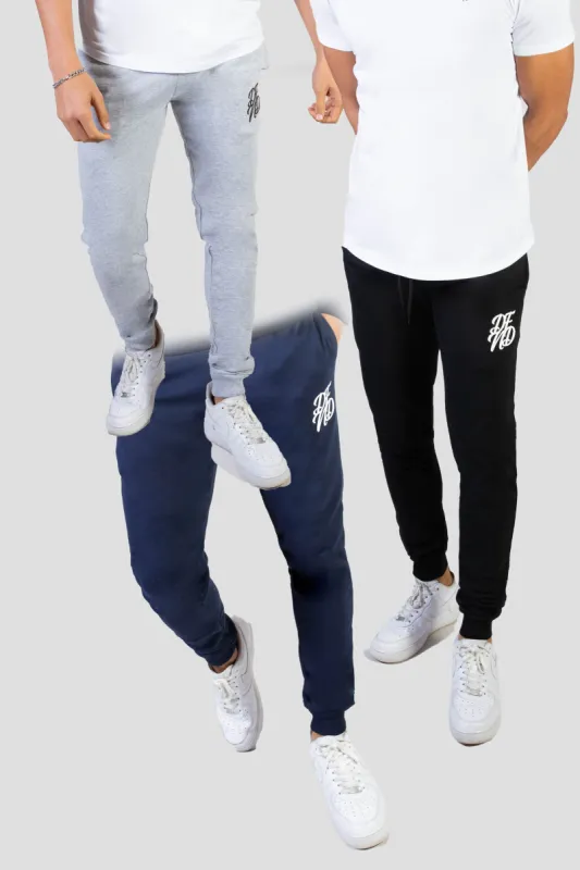 AMOS 3 PACK BLACK / GREY MARL / NAVY JOGGER sold by DFND