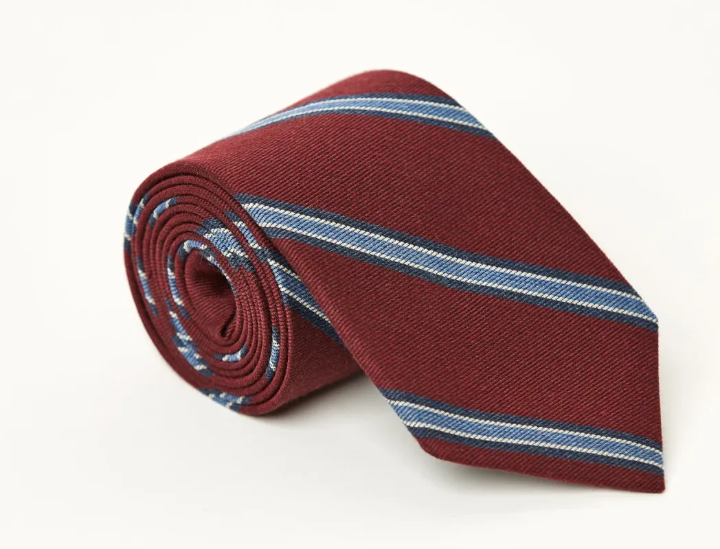 Crosby Stripe Tie Burgundy sold by Mountain & Sackett