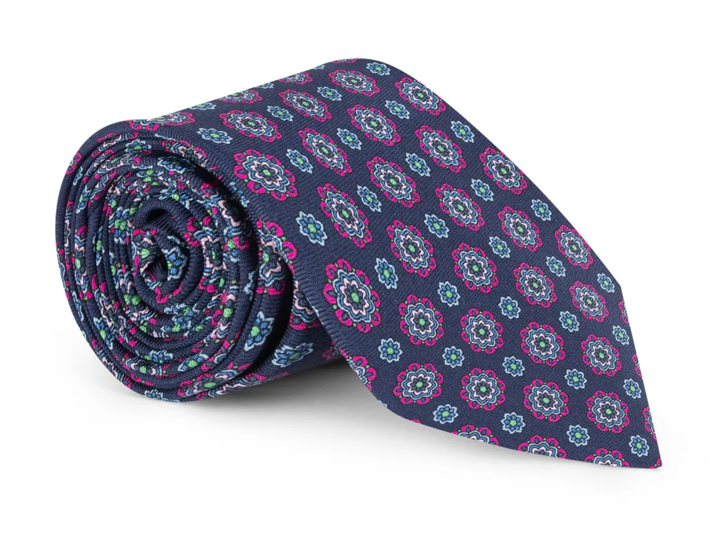 Maybury Navy Foulard Tie sold by Mountain & Sackett