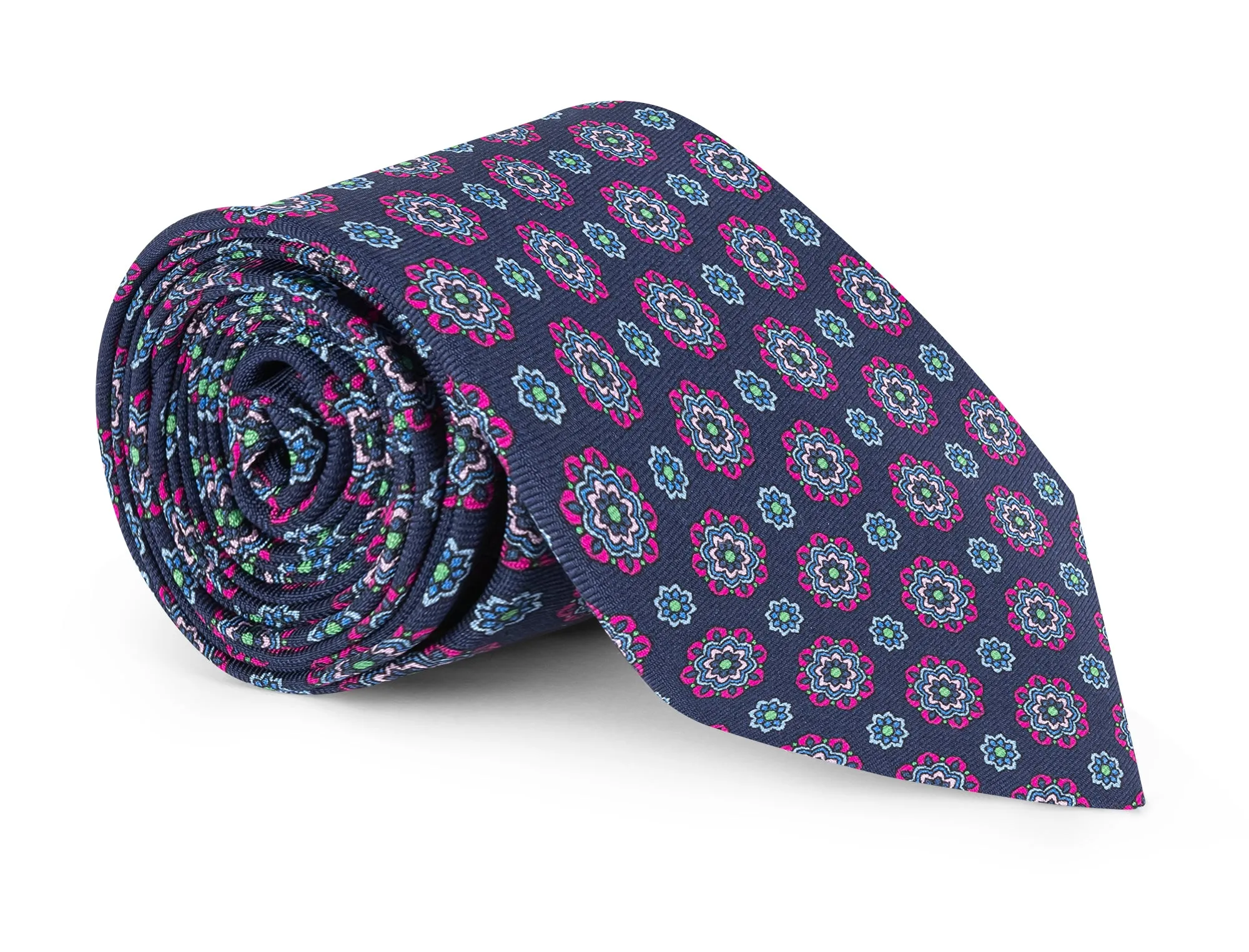 Maybury Navy Foulard Tie sold by Mountain & Sackett