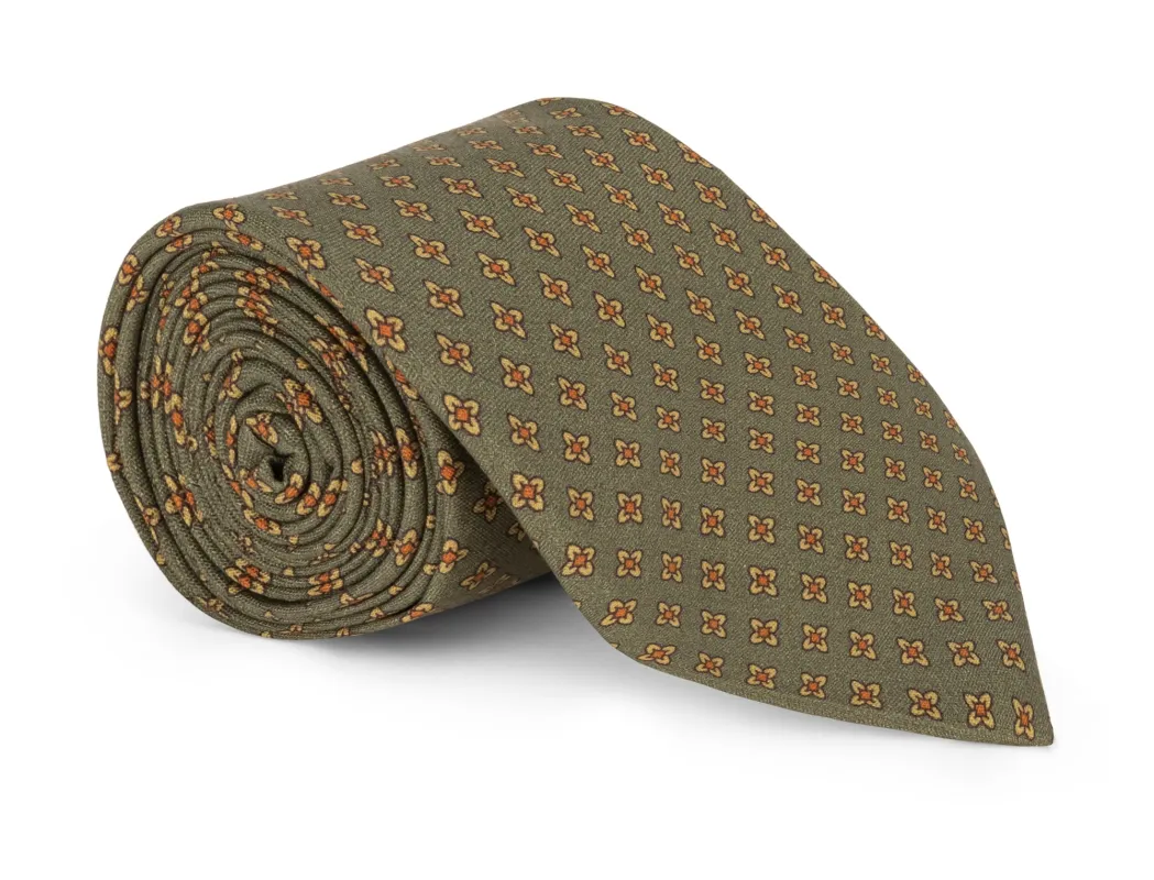 Collyer Moss Green Foulard Tie sold by Mountain & Sackett