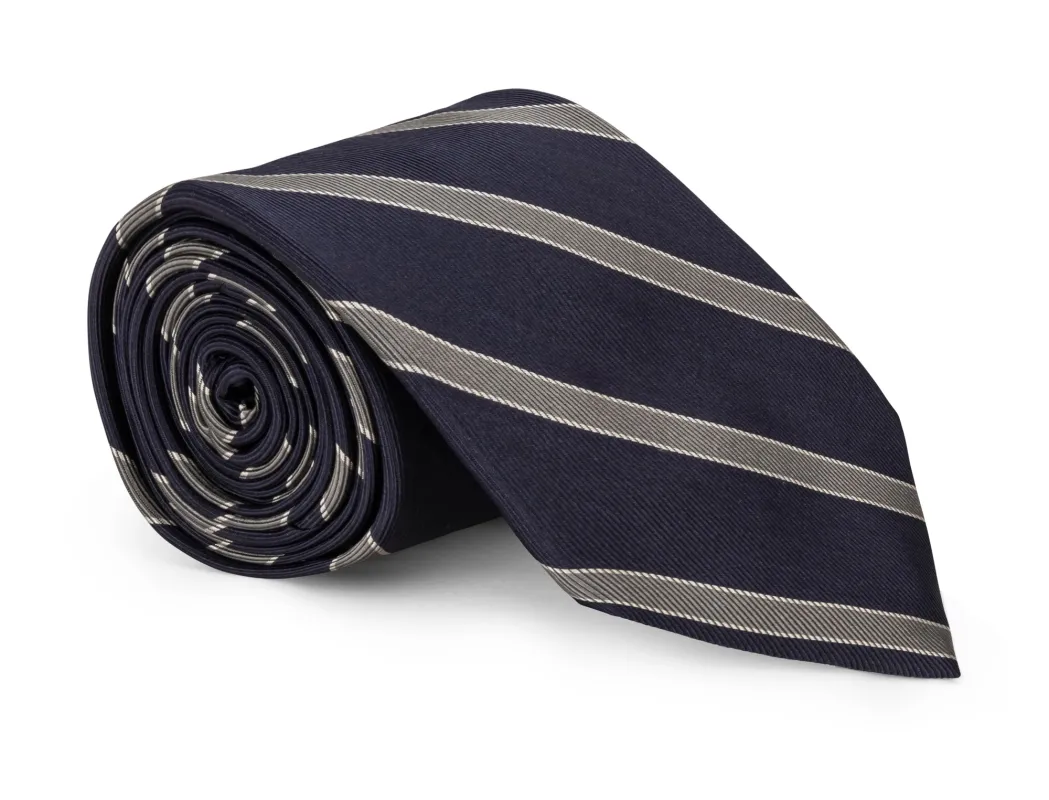 Travis Navy Stripe Tie sold by Mountain & Sackett