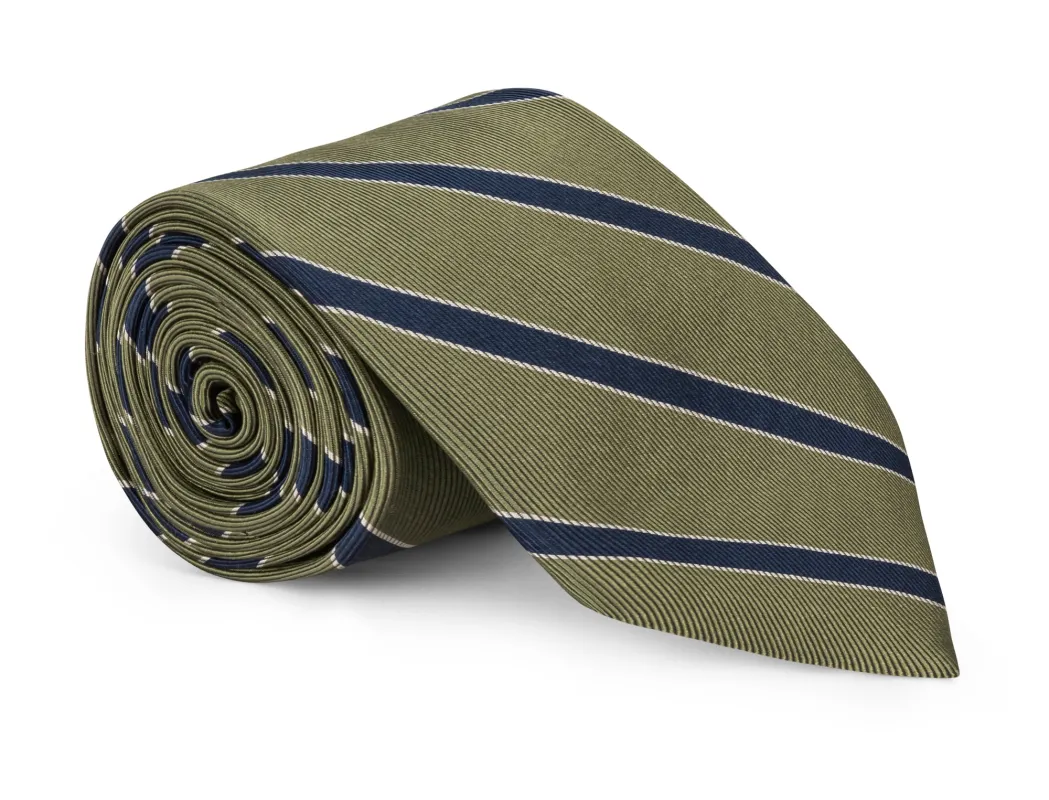 Travis Olive Stripe Tie sold by Mountain & Sackett