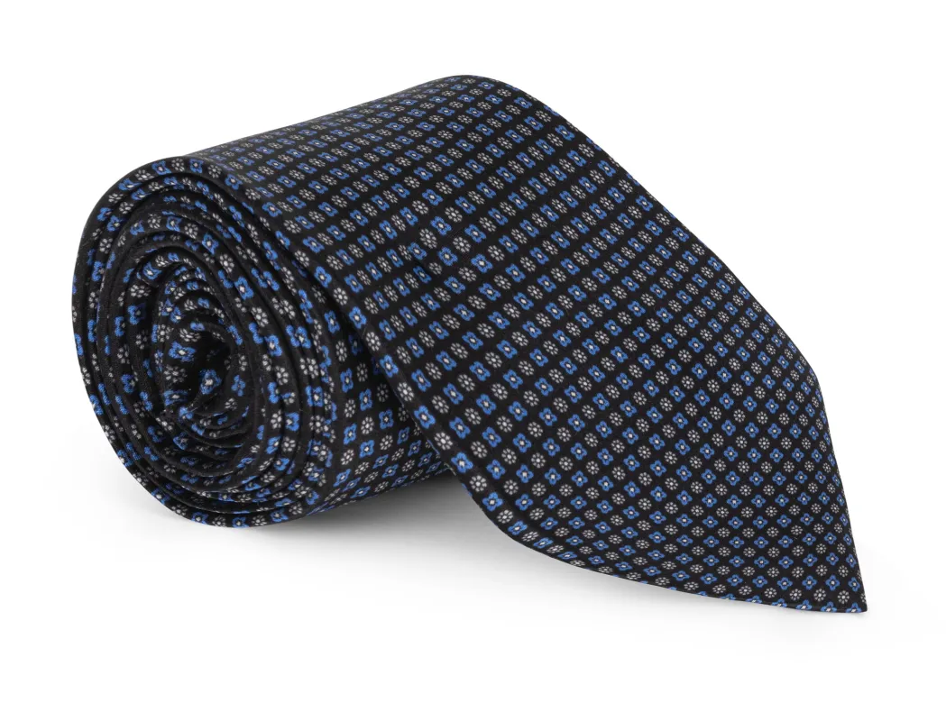 Wallace Black Satin Foulard Tie sold by Mountain & Sackett